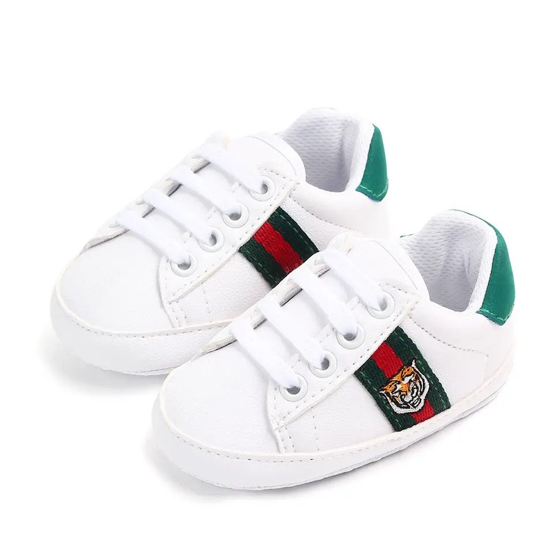 Baby shoes 6–18-month pu Anti-slip sneakers White Green Tiger